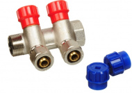 Коллектор под мет.пласт. 3/4 гайка/штуцер с 2-мя вент.кран. конус 16мм TeRma 14162