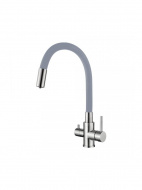 Смеситель кухня LEDEME нерж. сталь с выходом для питьевой воды гибкий шланг серый/хром L74255-9