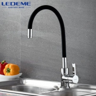 Смеситель для кухни Ledeme гибкий излив чёрный хром L4898-2