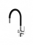 Смеситель кухня LEDEME с выходом для питьевой воды гибкий шланг черный/хром L4955-2