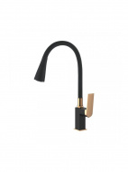 Смеситель кухня LEDEME с силиконовым изливом черный/розовое золото L4091BR-2