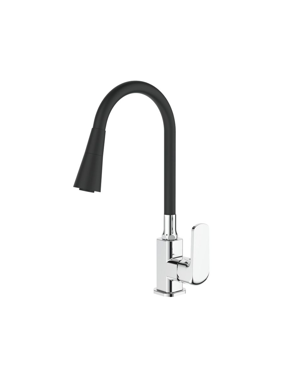 Смеситель кухня LEDEME силиконовый излив черный/хром L4144-2