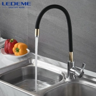 Смеситель для кухни Ledeme гибкий излив чёрный золото L4898-10