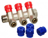 Коллектор под мет.пласт. 1" гайка/штуцер с 3-мя вент.кран. конус 16мм TeRma 14183