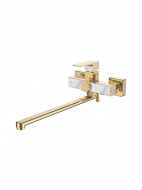 Смеситель ванна LEDEME длинный излив 350мм золото/белый L2273G