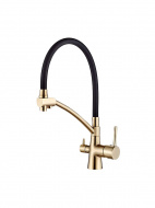 Смеситель кухня LEDEME с выходом для питьевой воды чёрный/золотой сатин L4855Y-2