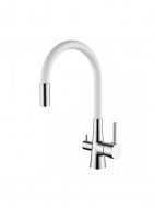 Смеситель кухня LEDEME с выходом для питьевой воды гибкий шланг белый/хром L4955-3