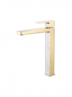 Смеситель умывальник LEDEME высокий излив с гайкой золото/белый L1173G