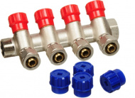 Коллектор под мет.пласт. 3/4 гайка/штуцер с 4-мя вент.кран. конус 16мм TeRma 14164