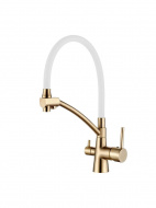 Смеситель кухня LEDEME с выходом для питьевой воды белый/золотой сатин L4855Y-3