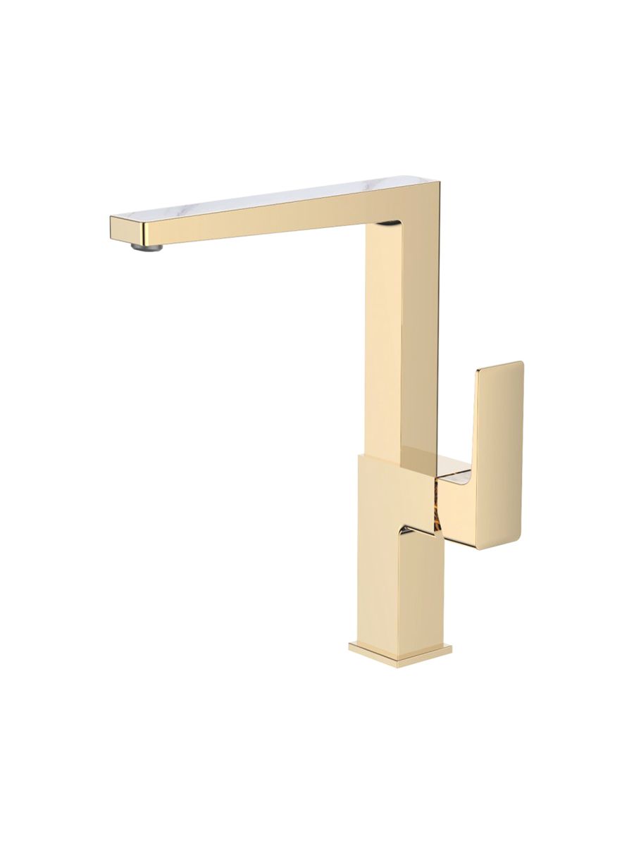 Смеситель кухня LEDEME с гайкой золото/белый L4073G