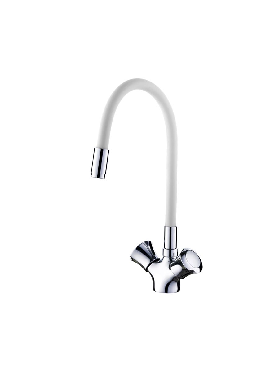 Смеситель кухня LEDEME гибкий шланг крест белый L4022-3