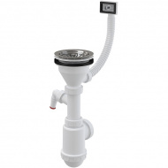 Сифон для мойки с нержавеющей peшeткой Ø115 переливом и выпуском A447P-DN50/40 Alcadrain