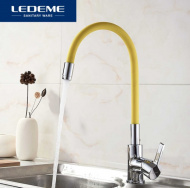Смеситель для кухни Ledeme гибкий излив жёлтый L4898-4