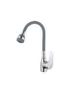Смеситель кухня MELODIA Ostessa картр. д.40мм гибкий излив с лейкой 2 режима серый/хром MDV40616Gray